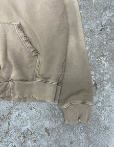 Sweat-shirt à capuche zippé personnalisé en coton French Terry, vierge, entièrement zippé, style vintage délavé et vieilli pour hommes - Product Image 3