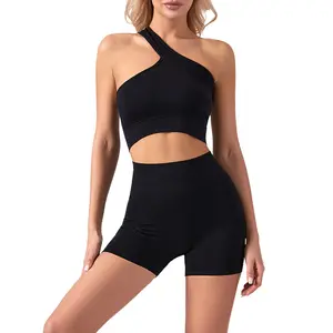 Halter Một Vai Nén Liền Mạch Ladies Yoga Hoạt Động Thể Thao Áo Ngực Quần Short Đồ Lót Áo Ngực Và Quần Lót Bộ Cho Phụ Nữ