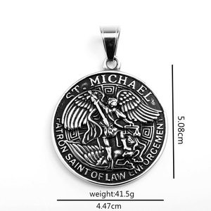 yunnique St Michael Patron Saint Of Law Enforcement Pendant Necklace Men Stainless Steel Round <b>Angel</b> Wings Design <b>Gift</b> Jewelry - Product Image 5