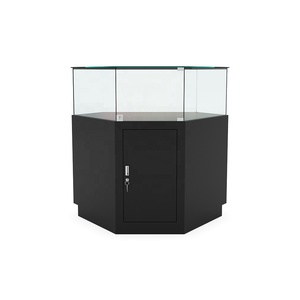 Yiree Custom Black Glass Store Exhibición de joyas Vitrina Gabinete Marco de hierro en polvo con luz LED - Product Image 3