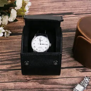 Bolsa de Reloj portátil individual, funda de viaje de cuero genuino azul marino, nuevo diseño