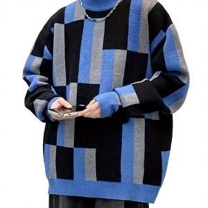 Pull en laine/acrylique respirant pour homme, à manches longues, pour l'hiver, design bicolore noir, gris et blanc - Product Image 3