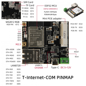 Carte Wifi Bluetooth T-Internet-COM ESP32 pour module Ethernet T-PCIE IOT avec fente pour carte SIM TF, connecteur de type C - Product Image 5