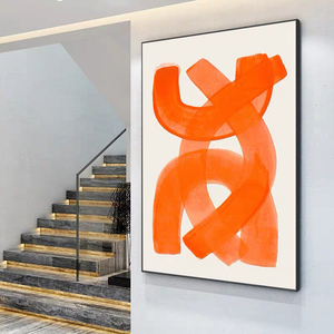 Poster Moderno Astratto Stile Mid-Century Art <span class=keywords><strong>Deco</strong></span> con Pennellate ad Acquerello Dipinto a Olio su Tela Arancione Fatto a Mano Arte da Parete per Casa - Product Image 2