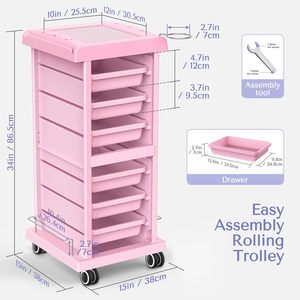 Chariot de rangement mobile réglable rose pour salon de beauté et coiffure, idéal pour spa et usage domestique, en plastique, directement de l'usine - Product Image 5