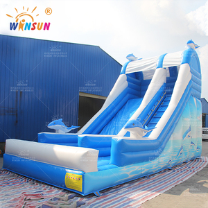 Winsun thương mại lớp cá heo trượt nước <span class=keywords><strong>Inflatable</strong></span> màu xanh cá heo trượt nước với hồ bơi để bán - Product Image 2