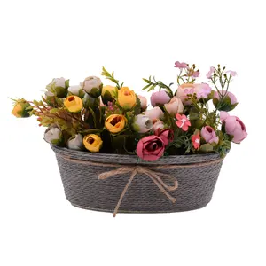 Oval small paper rope plastic lined woven pot welcome candy wicker straw flower storage oriental wedding gift basket