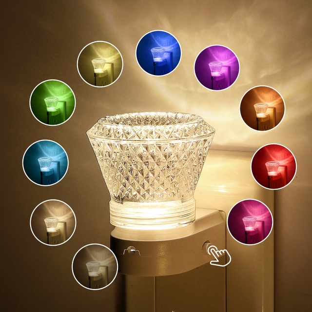 LOHAS RGB Crystal Night Light Colorful Night Lighting RGB Color Changing Wall Plug LED Night Lights for Bedroom Hallway