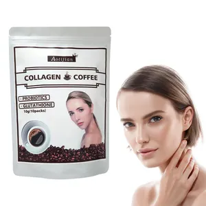 Slimming body growing skin collagen peptide black coffee OEM source factory Instant bloom collagen coffee