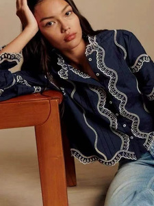 Blusa Elegante Vintage Francesa para Mujer, con Encaje Calado, Bordado, Volantes, Corte Regular, Tejida para Verano, Top ODM - Product Image 2