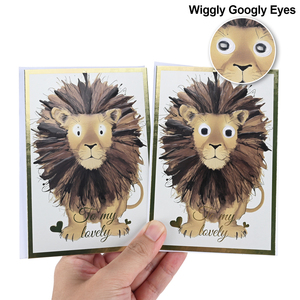 Carte d'invitation scolaire ou pour baby shower, motif animal lion, logo personnalisé, 3D faite à la main, 300 g/m², yeux boule, avec enveloppes, vente en gros - Product Image 1