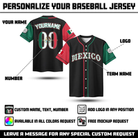 Maillot de baseball personnalisé sur le thème du Mexique, broderie OEM & POD, nom et numéro d'équipe personnalisés, chemise patriotique pour hommes