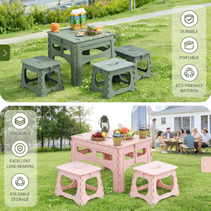 Wholesale RCVE Foldable <b>Table</b> Chair <b>Set</b> 1 + 2 <b>Stools</b>, Sturdy & Durable, for Outdoor Camping, Hiking, Fishing, <b>and</b> Indoor Use - Product Image 1