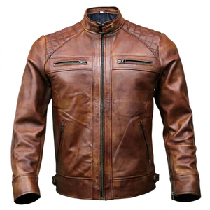 Premium Men's Genuine Cowhide Leather Biker <b>Jacket</b> Vintage Brown Motorcycle <b>Racing</b> <b>Jacket</b> with Quilted Shoulders - Product Image 1