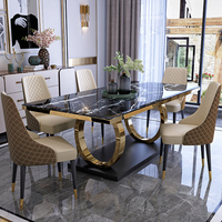 Ensemble de Tables à Manger Modernes avec Plateau en Pierre Frittée Façon Marbre Meubles de Salle à Manger Dropshipping