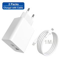 Chargeurs USB certifiés CE, lot de 2, avec câble USB-C supplémentaire de 1 m, charge rapide, chargeur EU 20 W pour les voyages
