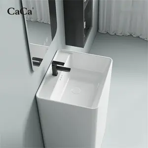 CaCa White Free Standing Hand Washing Sink 1 Piece Bathroom Deep Bowl Basins Lavamanos Freestanding Sink