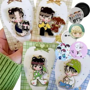 Desenho livre de desenho animado bonito Bts Merchandise Mini Esmalte Pinos Criativos Simples Emblemas personalizados para crianças Pinos de metal esmaltado duro