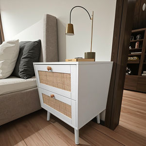 Table de chevet en rotin à <span class=keywords><strong>2</strong></span> tiroirs, table de chambre à coucher en bois, tiroir en bois, accent pour appartement, salon, chambre à coucher, décoration moderne pour la maison - Product Image 1