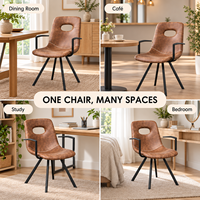 Chaises de salle à manger modernes de haute qualité en similicuir marron de style nordique avec accoudoirs métalliques pour hôtels et villas – Offre Spéciale