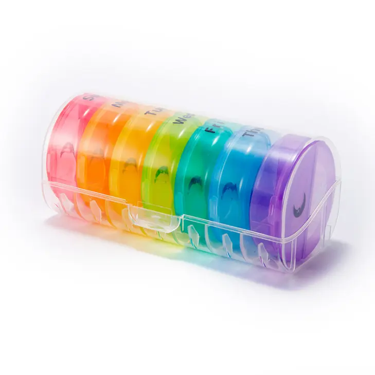 Caixa de comprimidos semanal de plástico personalizada, organizador de viagem, caixa de comprimidos de 7 dias