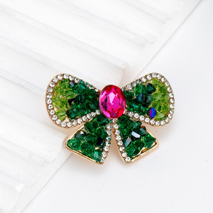 High-end <strong>Emerald</strong> Wedding Plated Alloy Crystal <strong>Beads</strong> Bow Brooch Pin-Exquisite Jewelry Gift for Clothes &amp; Scarf Accessories - Product Image 4