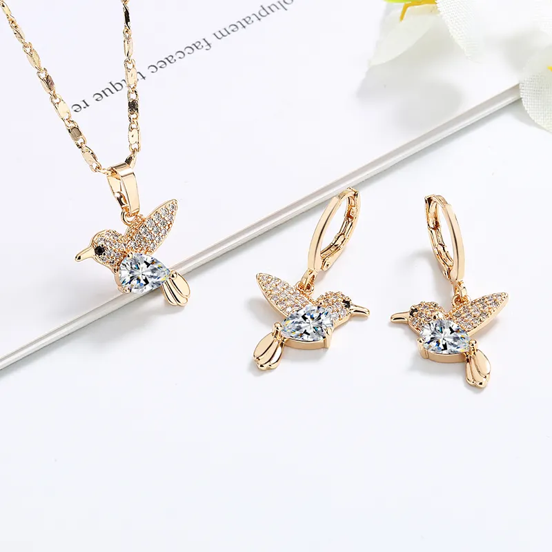 Hot Sale New Design Bird Cute Lovely Charms Jewelry Sets Drop Earrings Indian Jewelry Sets 18k Gold Plated for Women Girls