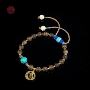 กำไลข้อมือไม้กฤษณาธรรมชาติขนาด 6 มม. ประดับด้วยทองคำผสมและหินทิเบต ราคาถูก - Product Image 1