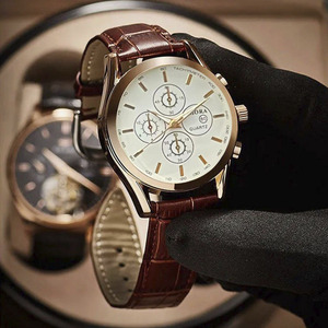 Montre mécanique pour homme, bracelet en cuir véritable, chronographe, indicateur 24 heures, boucle en acier inoxydable - Product Image 3