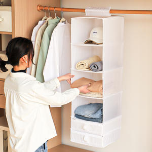Organizador de armario colgante, color blanco, 4 niveles, estante de almacenamiento de tela no tejida para ropa, calcetines, ropa interior, tipo cajón con gancho - Product Image 1