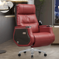 Fauteuil de bureau exécutif moderne de luxe en cuir véritable, inclinable, avec accoudoirs et appui-tête réglables en hauteur, idéal pour les bureaux à domicile et les chambres.