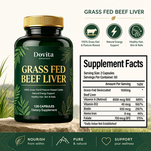 Custom Branding OEM Grass Fed Freeze Dried Beef <b>Liver</b> Capsules 750mg Non-GMO Halal Iron Vitamin B12 Daily Vitality 120 Adult - Product Image 3