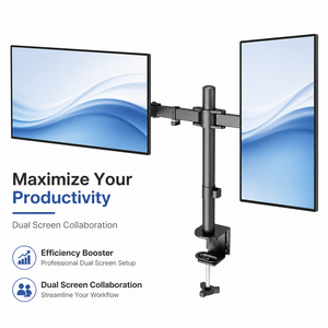 Support de moniteur double colonne personnalisé OEM, support de poteau à double bras, support pivotant à mouvement complet pour 2 écrans <span class=keywords><strong>PC</strong></span> - Product Image 2