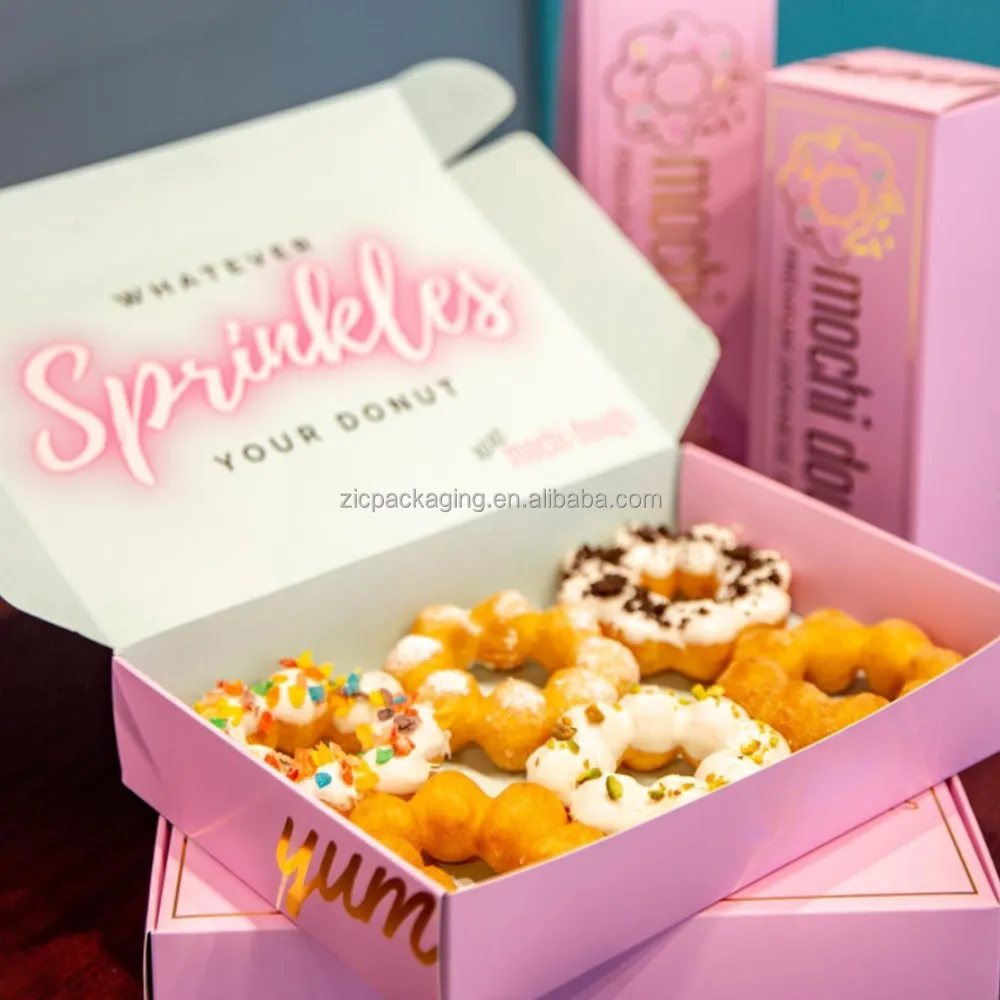Boîte d'emballage de donuts de Mochi de boulangerie de luxe réutilisable et pliable avec Logo personnalisé