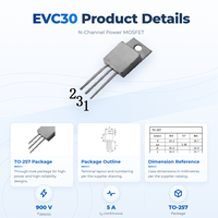 Transistor MOSFET Trench N-Channel EvolE 900V 5A Paket TO-257 Suhu Operasi -55C hingga +150C Setara STP6N90K5