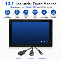 Écran tactile intégré étanche IP66 de 10,1 pouces FHD 1000 nits pour utilisation en libre-service en extérieur et industrielle avec HD MI USB DC