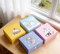 Boîte cadeau en carton à motifs de dessins animés, gaufrage, fermeture magnétique, doublure en éponge, personnalisable, emballage haut de gamme recyclable, ISO9001