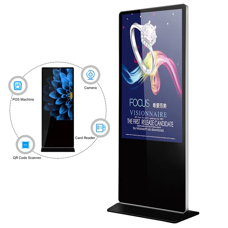 Pemutar iklan portabel 43 inci, layar tampilan Wayfinding, pemutar iklan Digital Lcd dengan sistem Android