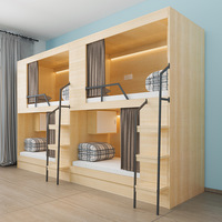 Lit superposé capsule personnalisable avec rideau, armoire de rangement et éclairage LED, idéal pour dortoirs et auberges de jeunesse