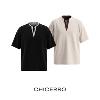 CHICERRO Sicily T-shirt tricoté décontracté pour homme, Nouvelle collection été 2026, Style Old Money, Col en V, Effet deux pièces, Manches courtes, en Modal et Spandex