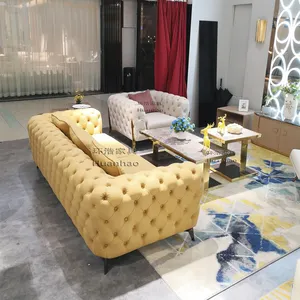 Chesterfield-sofá de estilo americano clásico, tela de terciopelo y cuero, conjunto de sofás seccionales, muebles para sala de estar