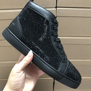 Chaussures classiques de qualité supérieure à rivets, baskets en cuir véritable à semelle rouge, chaussures montantes pour hommes et femmes, style marche - Product Image 3