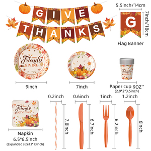 Popular Friendsgiving <b>Party</b> Supplies Disposable Paper Plates Cups Napkins Set Pumpkin Fall Tableware for Thanksgiving Dinner - Product Image 3