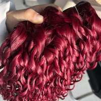 Extensions de cheveux humains bouclés vierges brésiliens 99J, double trame, tissage à la machine, ondulations profondes, couleur rouge bordeaux