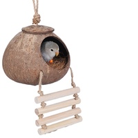 Nid en Coque de Noix de Coco pour Oiseaux, Nid Tressé en Herbe Chaude pour Perroquets, Cacatua, Pinsons, Jouet pour Petits et Moyens Perroquets