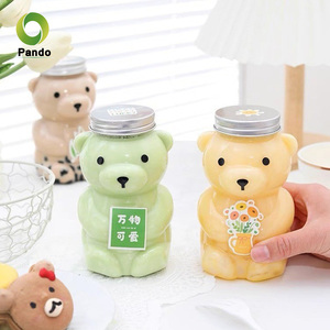 Động vật hình gấu hình dạng chai nước trái cây nhựa 400ml dễ thương chai với rơm cho trẻ em uống - Product Image 5