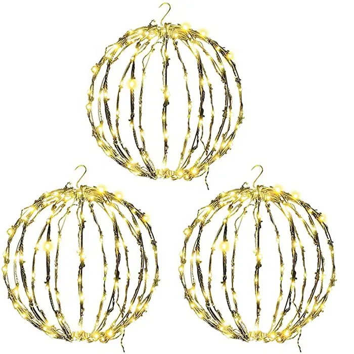 3 pieces Pack set LED Light Ball Collapsible Lighted Christmas Decorations Indoor Outdoor Hanging for Party Lawn Yard Patheway