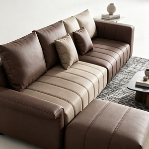 Ensemble de canapé sectionnel moderne en cuir PU en forme de L avec dossier modulaire et accoudoirs carrés pour salon - Product Image 3