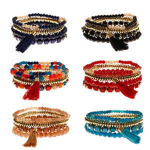 Douvei Set di 4 Braccialetti per Bambini con Pietre Naturali, Agata Rossa, <span class=keywords><strong>Guarnizione</strong></span> in Plastica Trasparente Gialla, Stile Bohémien Etnico con Lunga Nappina - Product Image 1