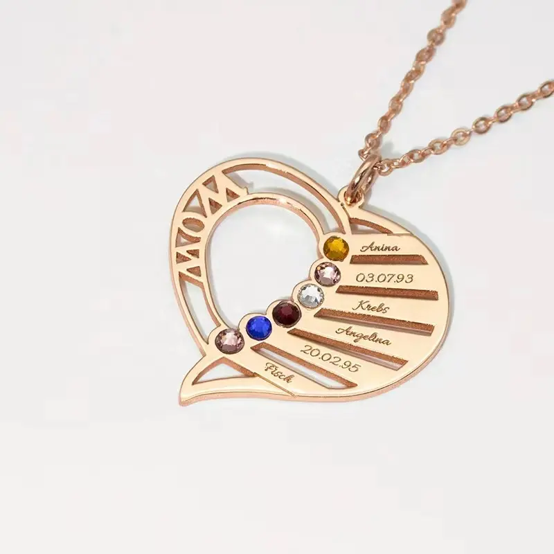 Fashion love necklace lady birthstone zircon copper gold-plated chain pendant Mother's Day jewelry